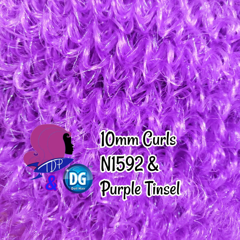 DG Curly Purple & Tinsel 10mm N1592 36 inch 0.5oz/14g pre-curled Nylon Doll Hair for rerooting fashion dolls Standard Temperature