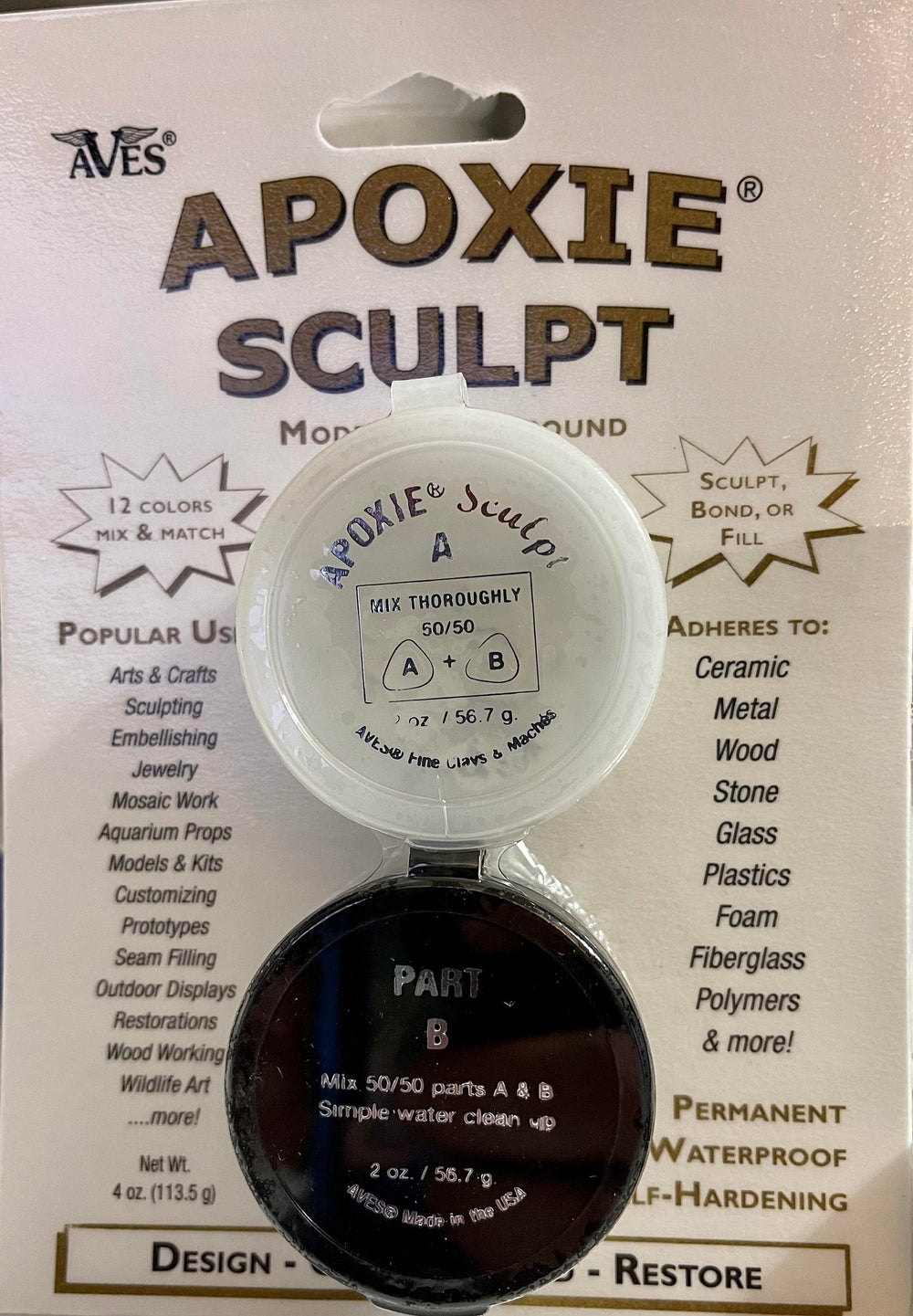 Apoxie Sculpt 2 Part Modeling Compound A & B 1/4 Pound and 1-Pound New Colors Available